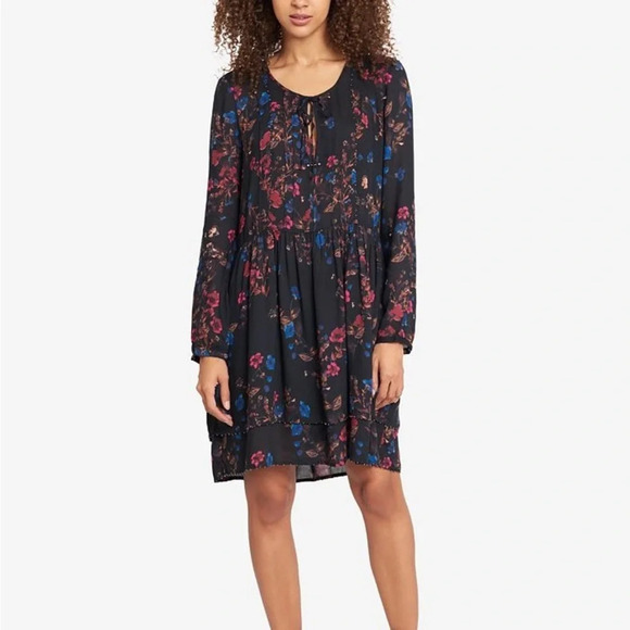 William Rast Devondra‎ Long Sleeve Floral Print Boho Peasant Dress Knee Length - Picture 1 of 13